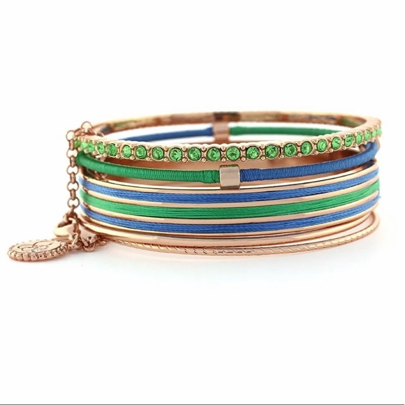 JESSICA SIMPSON GRAY & BLACK Gold Colorwheel Wrapped Cord Stacked Bracelet - NWT - Picture 4 of 5